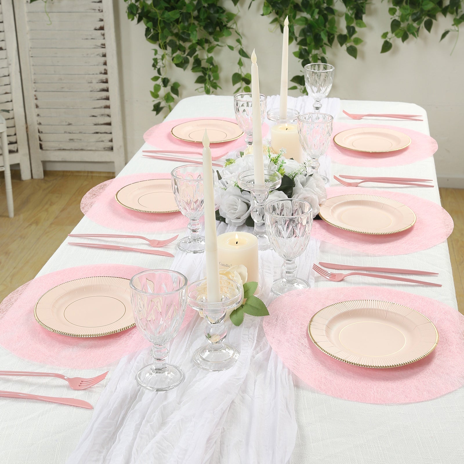50 Pack Disposable Pink Placemats, 13" Non - Woven Mesh Fiber Round Table Mats for Dining & Events - Bell Racket Store