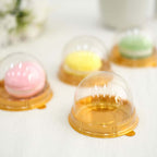 50 - Pack Favor Containers Round Dome Design Gold and Clear - Plastic Party Boxes for Cupcakes and Sweets 3" - Bell Racket Store