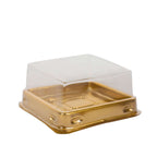 50 - Pack Favor Containers Square Design Gold and Clear - Plastic Party Boxes for Cupcakes and Desserts 3" - Bell Racket Store