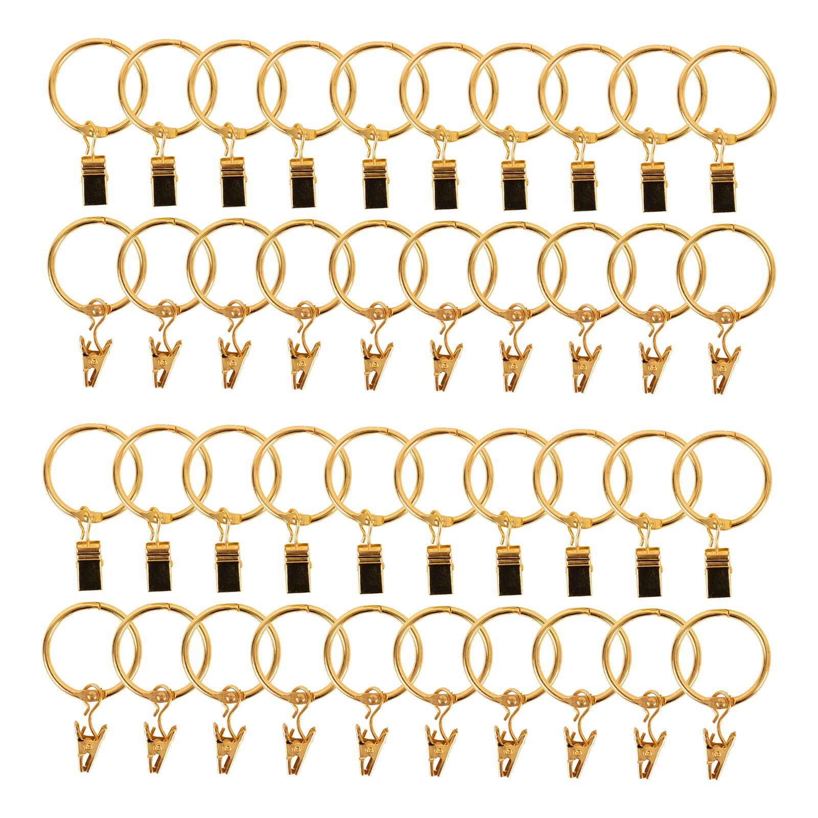 50 Pack Gold Metal Openable Curtain Clip Rings, Heavy Duty Rustproof Drapery Backdrop Clip Hangers - 1.5" - Bell Racket Store
