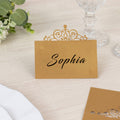 50 - Pack Gold Place Cards with Laser Cut Crown Design â€“ Printable Reservation Seating Self Standing Cards - 2"x4" - Bell Racket Store