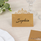 50 - Pack Gold Place Cards with Laser Cut Crown Design â€“ Printable Reservation Seating Self Standing Cards - 2"x4" - Bell Racket Store
