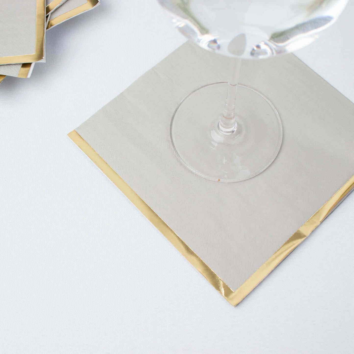 50-Pack Paper Beverage Napkins with Gold Foil Edge Gray - Disposable 2 Ply Cocktail Napkins for Events 6.5"x6.5"