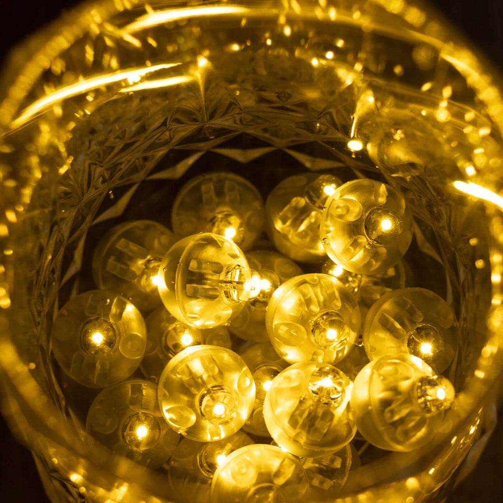 50 - Pack LED Mini Balloon Lights Round Warm White - Waterproof Battery Operated Balls 0.5" - Bell Racket Store