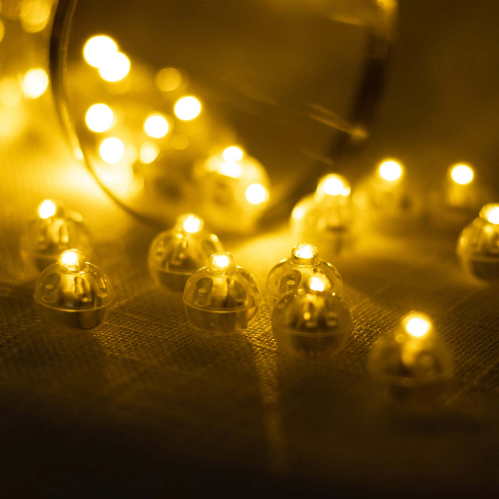 50 - Pack LED Mini Balloon Lights Round Warm White - Waterproof Battery Operated Balls 0.5" - Bell Racket Store