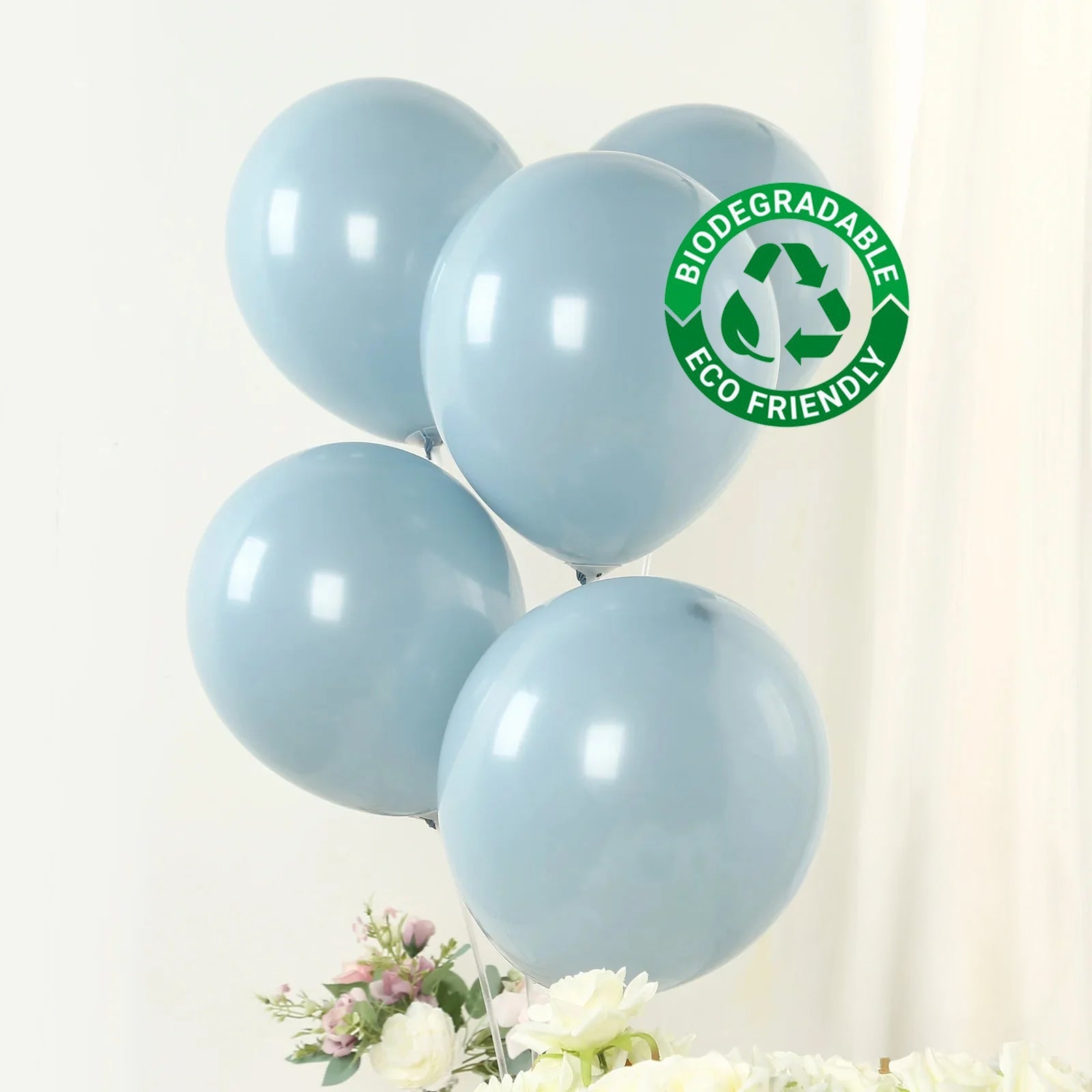 50 Pack Matte Pastel Dusty Blue Biodegradable Balloons 12", Round Eco - friendly Thick Latex Party Balloons - Bell Racket Store