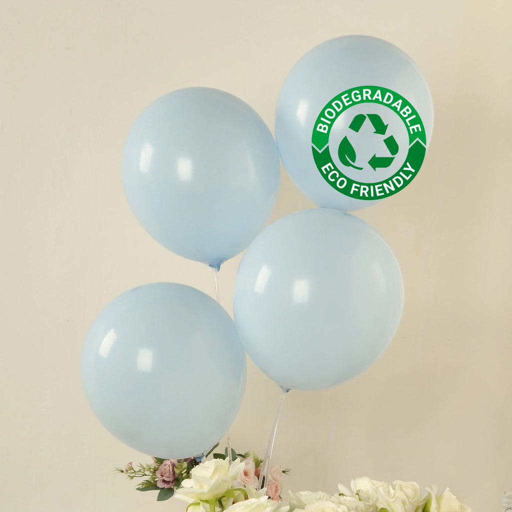 50 Pack Matte Pastel Ice Blue Biodegradable Balloons 12", Round Eco - friendly Thick Latex Party Balloons - Bell Racket Store