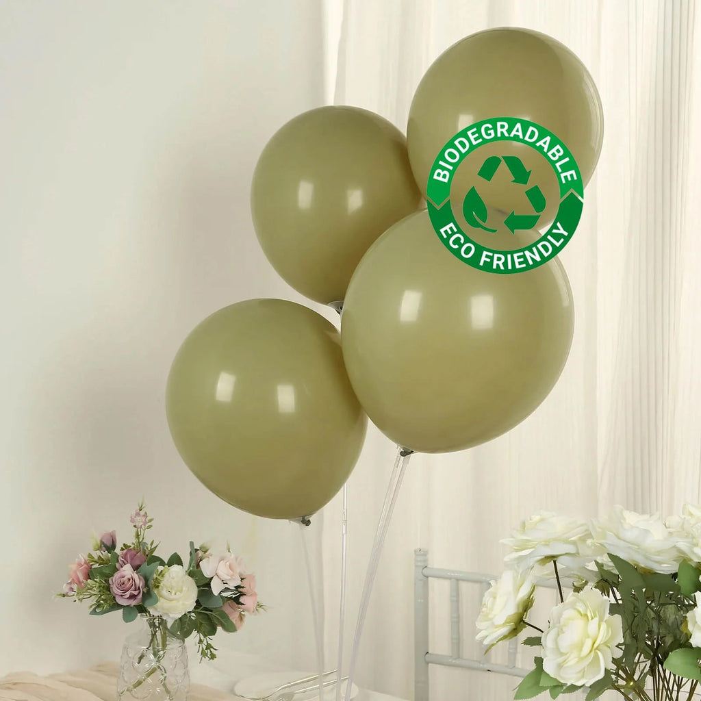 50 Pack Matte Pastel Olive Green Biodegradable Balloons 12", Round Eco - friendly Thick Latex Party Balloons - Bell Racket Store