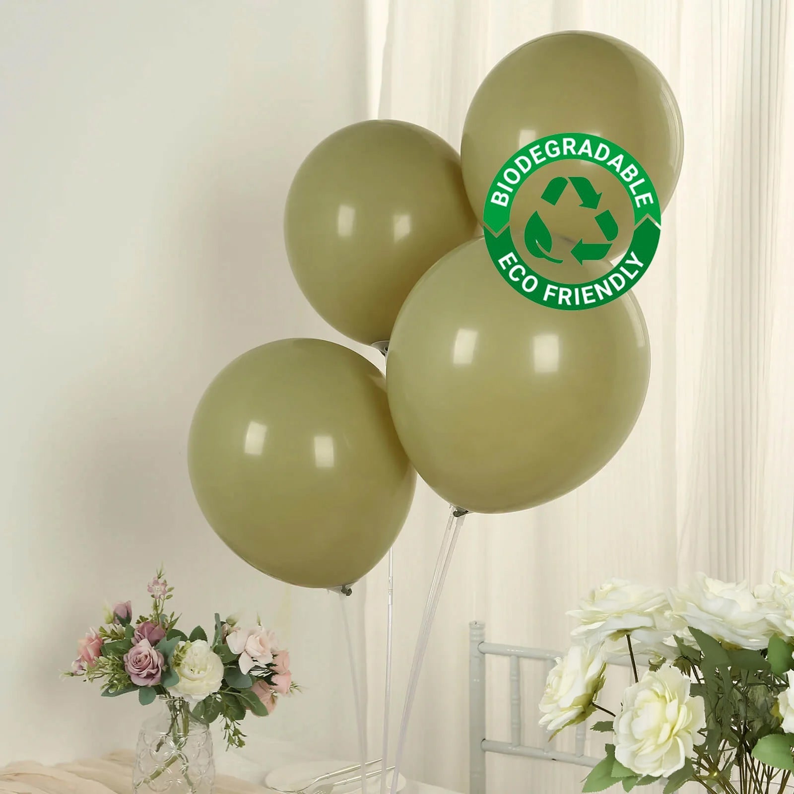 50 Pack Matte Pastel Olive Green Biodegradable Balloons 12", Round Eco - friendly Thick Latex Party Balloons - Bell Racket Store