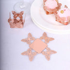 50 - Pack Mini Paper Truffle Cup Liners Butterfly Square Design Metallic Rose Gold - 225GSM Cupcake Tray Wrappers 4" - Bell Racket Store