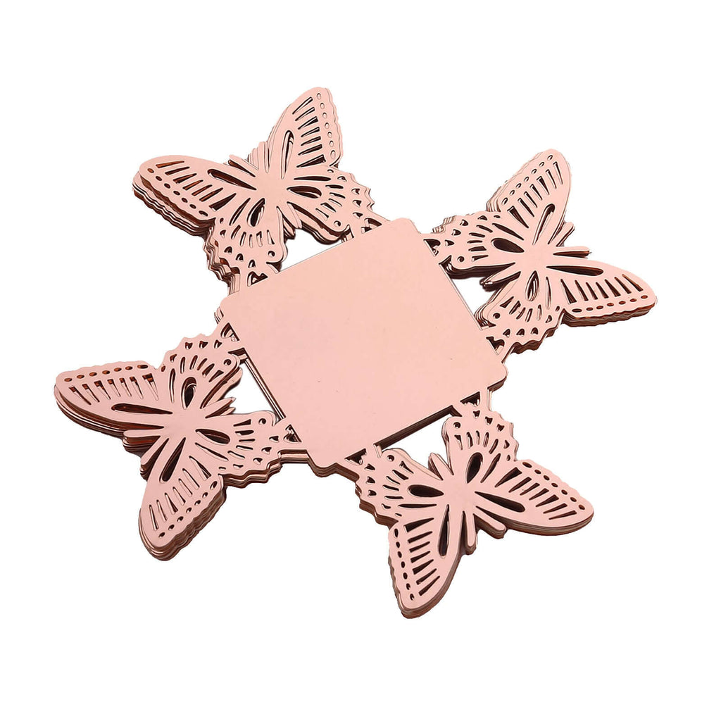 50 - Pack Mini Paper Truffle Cup Liners Butterfly Square Design Metallic Rose Gold - 225GSM Cupcake Tray Wrappers 4" - Bell Racket Store