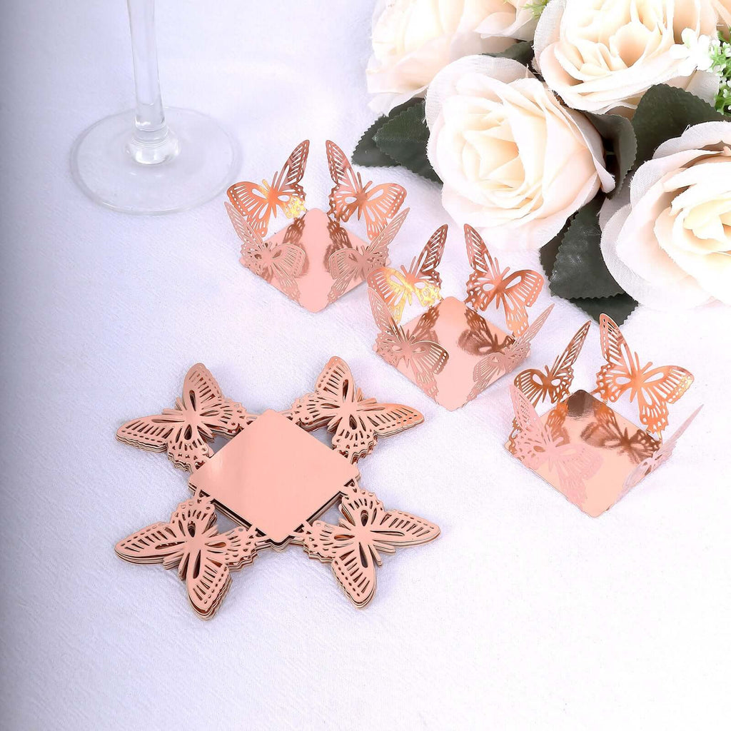 50 - Pack Mini Paper Truffle Cup Liners Butterfly Square Design Metallic Rose Gold - 225GSM Cupcake Tray Wrappers 4" - Bell Racket Store