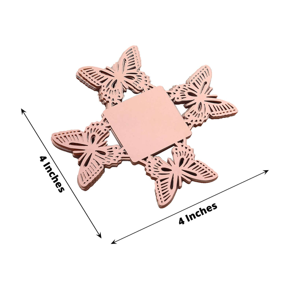 50 - Pack Mini Paper Truffle Cup Liners Butterfly Square Design Metallic Rose Gold - 225GSM Cupcake Tray Wrappers 4" - Bell Racket Store