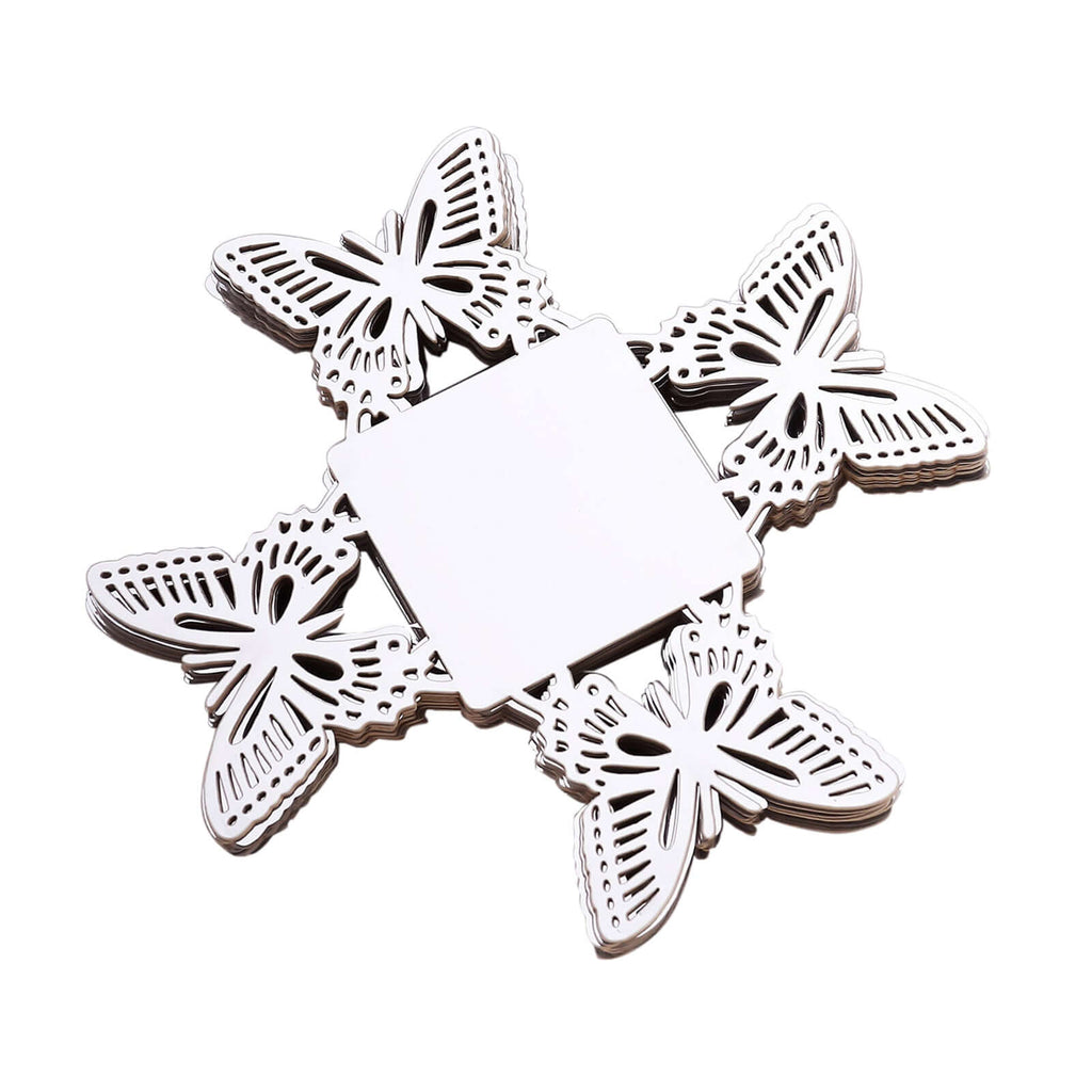50 - Pack Mini Paper Truffle Cup Liners Butterfly Square Design Metallic Silver - 225GSM Cupcake Tray Wrappers 4" - Bell Racket Store