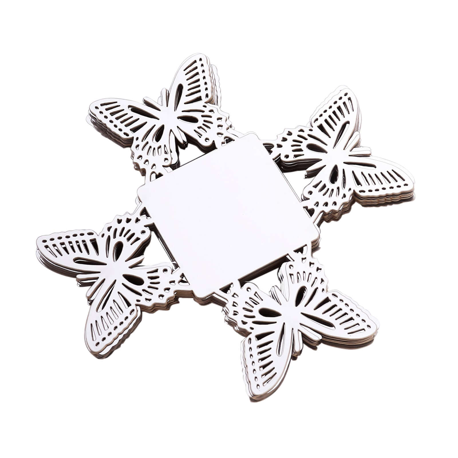 50 - Pack Mini Paper Truffle Cup Liners Butterfly Square Design Metallic Silver - 225GSM Cupcake Tray Wrappers 4" - Bell Racket Store