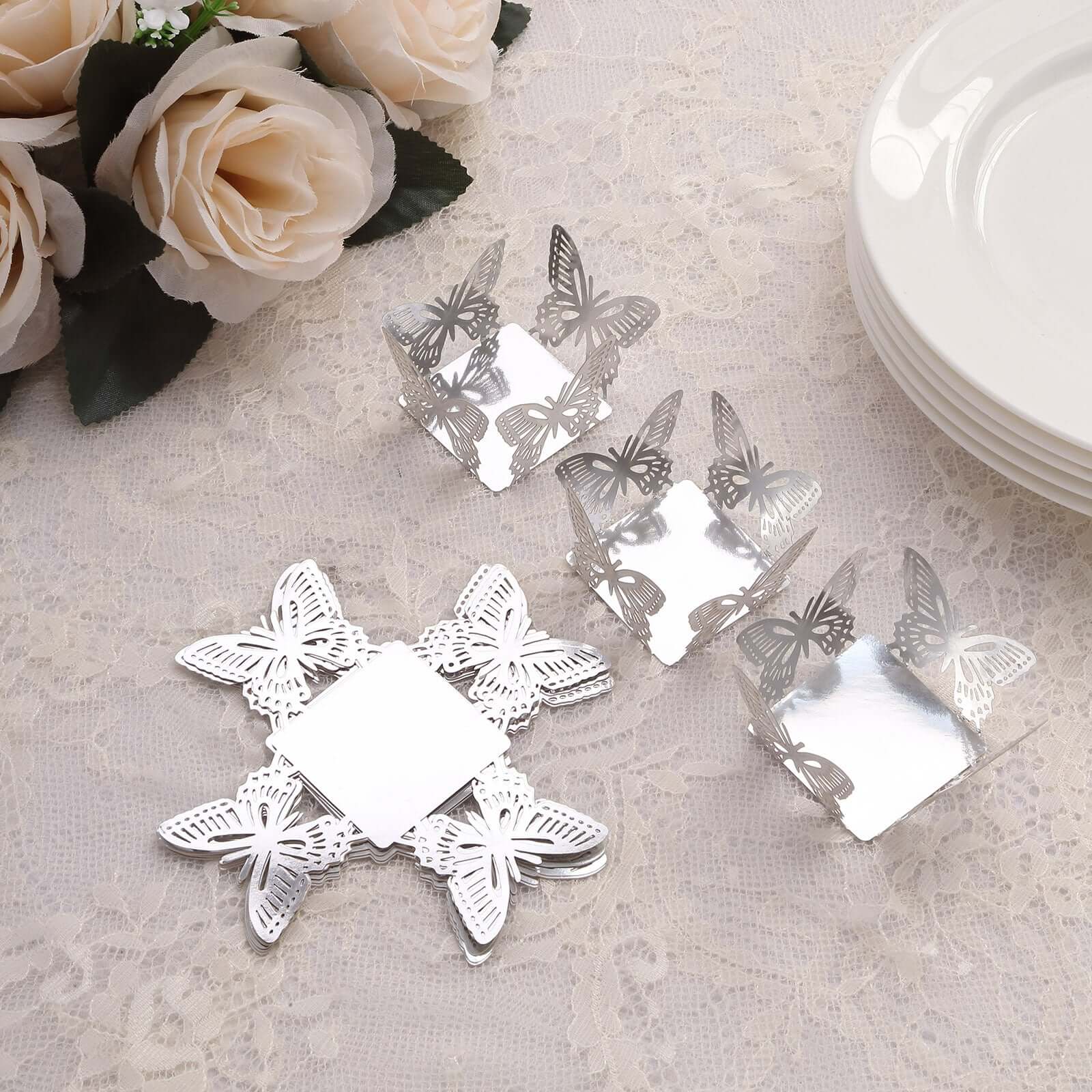 50 - Pack Mini Paper Truffle Cup Liners Butterfly Square Design Metallic Silver - 225GSM Cupcake Tray Wrappers 4" - Bell Racket Store