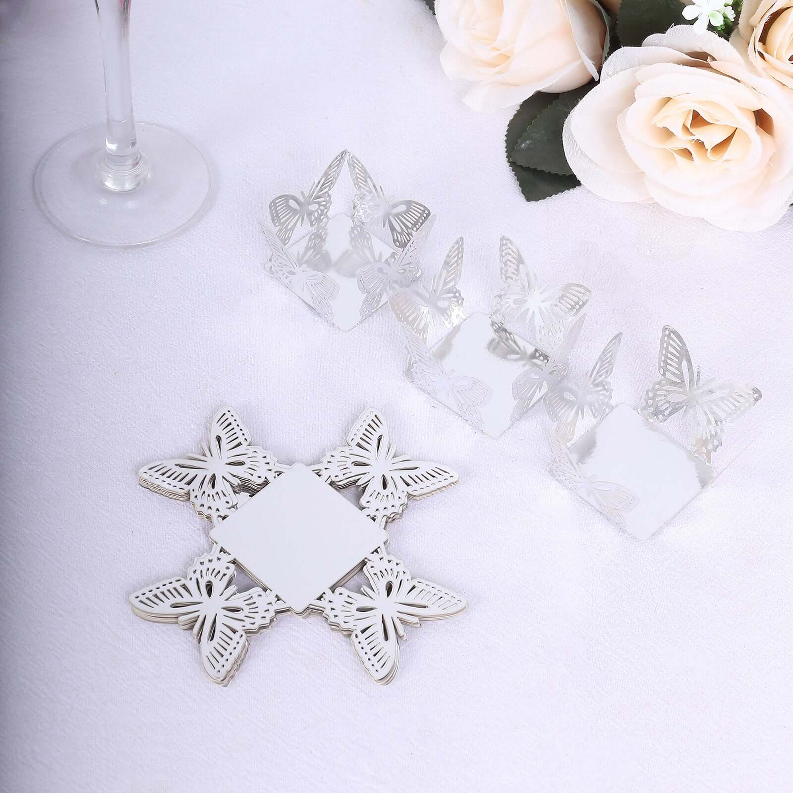 50 - Pack Mini Paper Truffle Cup Liners Butterfly Square Design Metallic Silver - 225GSM Cupcake Tray Wrappers 4" - Bell Racket Store