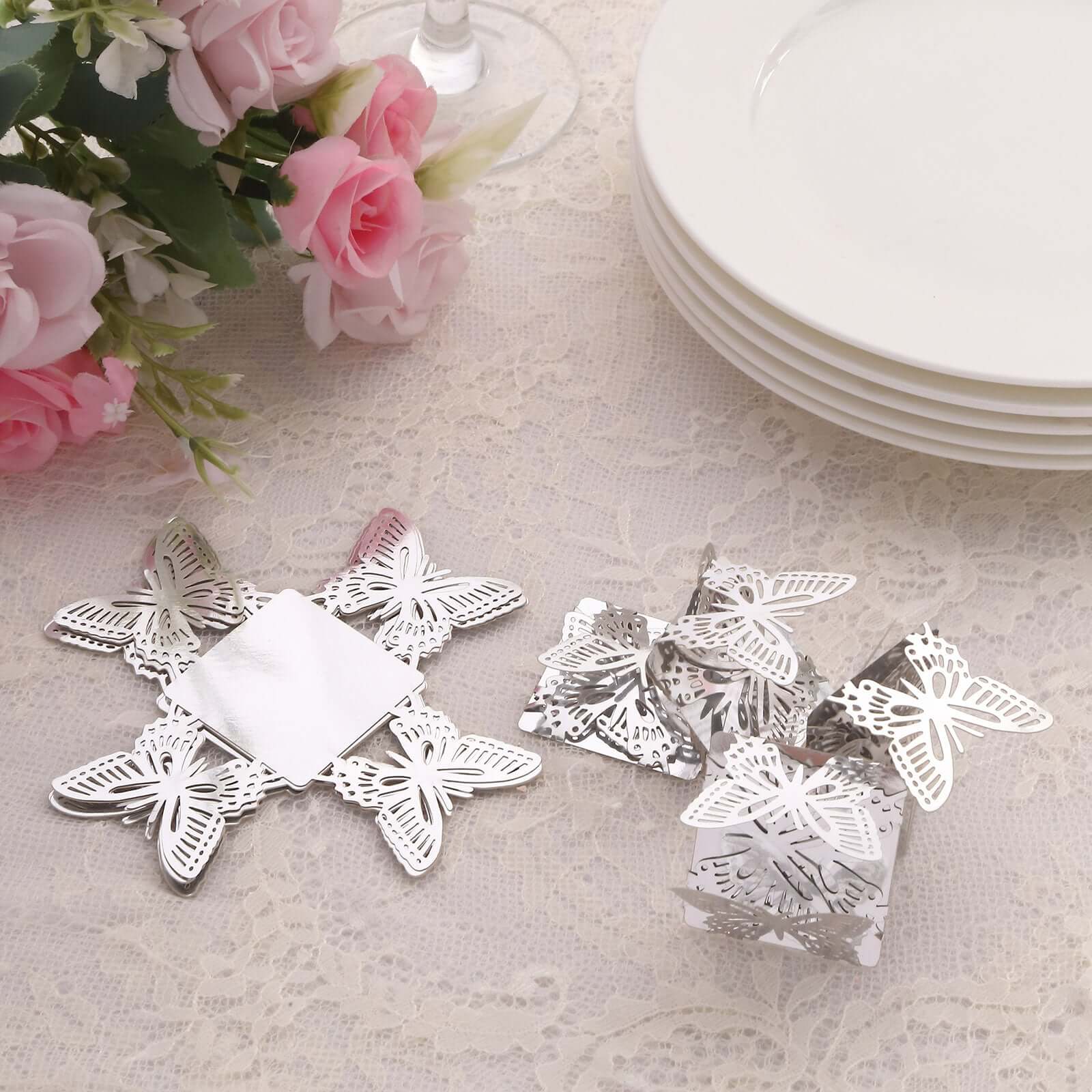 50 - Pack Mini Paper Truffle Cup Liners Butterfly Square Design Metallic Silver - 225GSM Cupcake Tray Wrappers 4" - Bell Racket Store