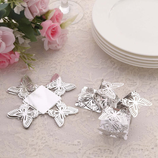50 - Pack Mini Paper Truffle Cup Liners Butterfly Square Design Metallic Silver - 225GSM Cupcake Tray Wrappers 4" - Bell Racket Store