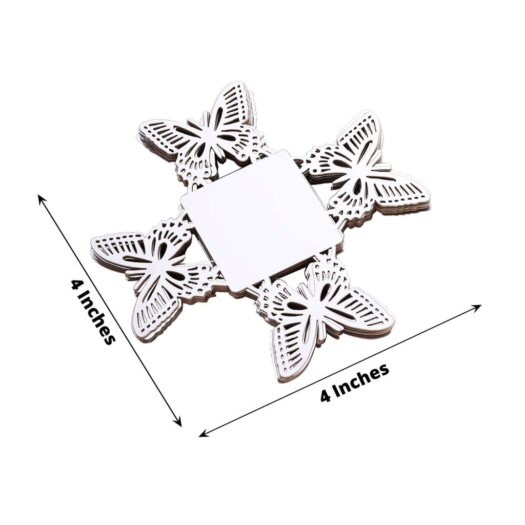 50 - Pack Mini Paper Truffle Cup Liners Butterfly Square Design Metallic Silver - 225GSM Cupcake Tray Wrappers 4" - Bell Racket Store