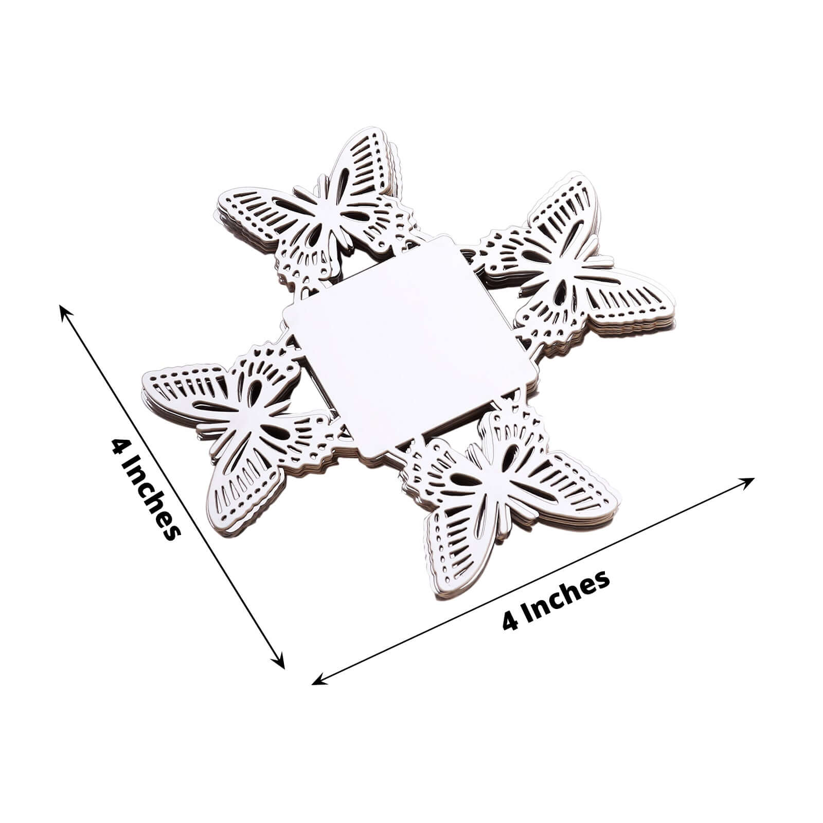 50 - Pack Mini Paper Truffle Cup Liners Butterfly Square Design Metallic Silver - 225GSM Cupcake Tray Wrappers 4" - Bell Racket Store