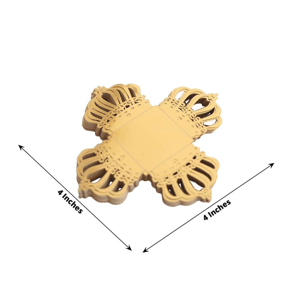 50 - Pack Mini Paper Truffle Cup Liners Crown Square Design Metallic Gold - 225GSM Cupcake Tray Wrappers 4" - Bell Racket Store