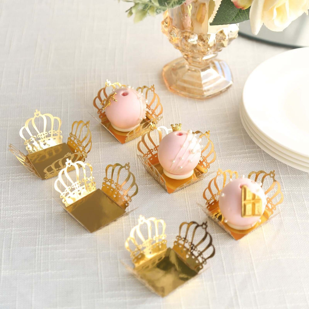 50 - Pack Mini Paper Truffle Cup Liners Crown Square Design Metallic Gold - 225GSM Cupcake Tray Wrappers 4" - Bell Racket Store