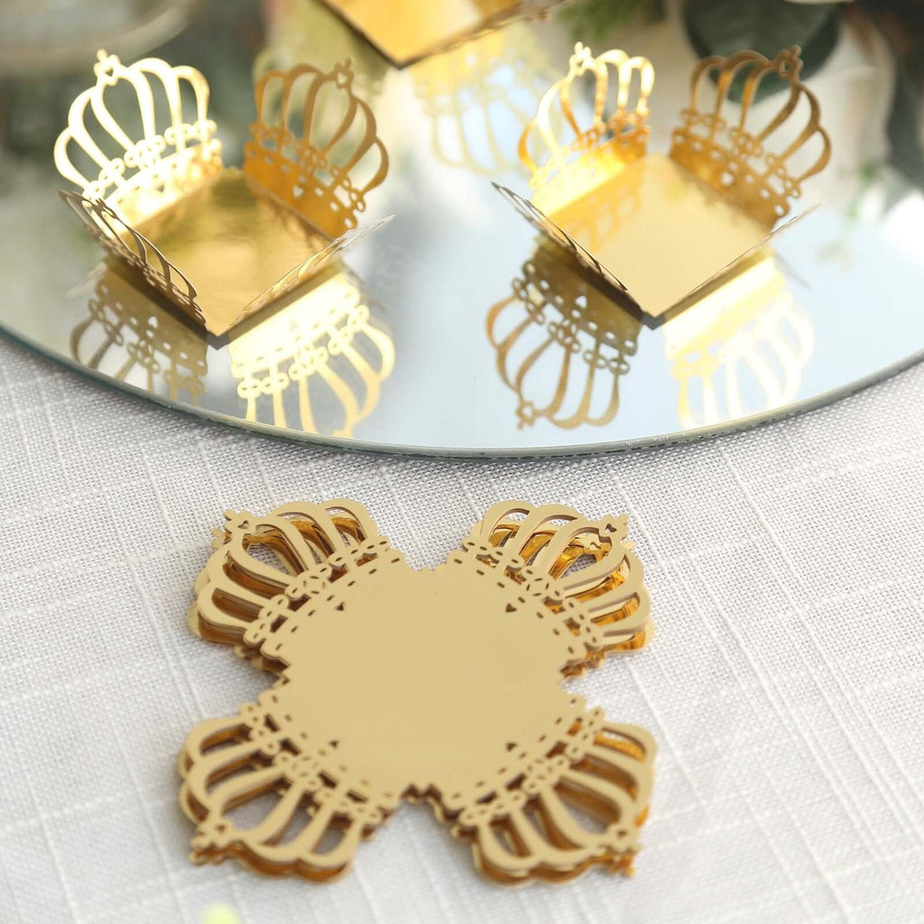 50 - Pack Mini Paper Truffle Cup Liners Crown Square Design Metallic Gold - 225GSM Cupcake Tray Wrappers 4" - Bell Racket Store