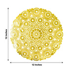 50 - Pack Paper 12" Round Placemats in Metallic Gold - Disposable 50GSM Lace Doilies with Medallion Style for Dessert Display & Table Decor - Bell Racket Store