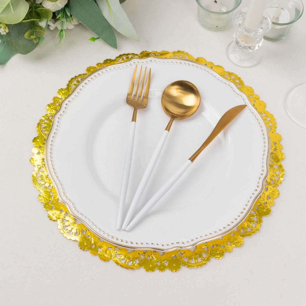 50 - Pack Paper 12" Round Placemats in Metallic Gold - Disposable 50GSM Lace Doilies with Medallion Style for Dessert Display & Table Decor - Bell Racket Store