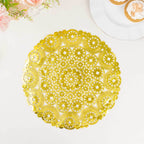 50 - Pack Paper 12" Round Placemats in Metallic Gold - Disposable 50GSM Lace Doilies with Medallion Style for Dessert Display & Table Decor - Bell Racket Store