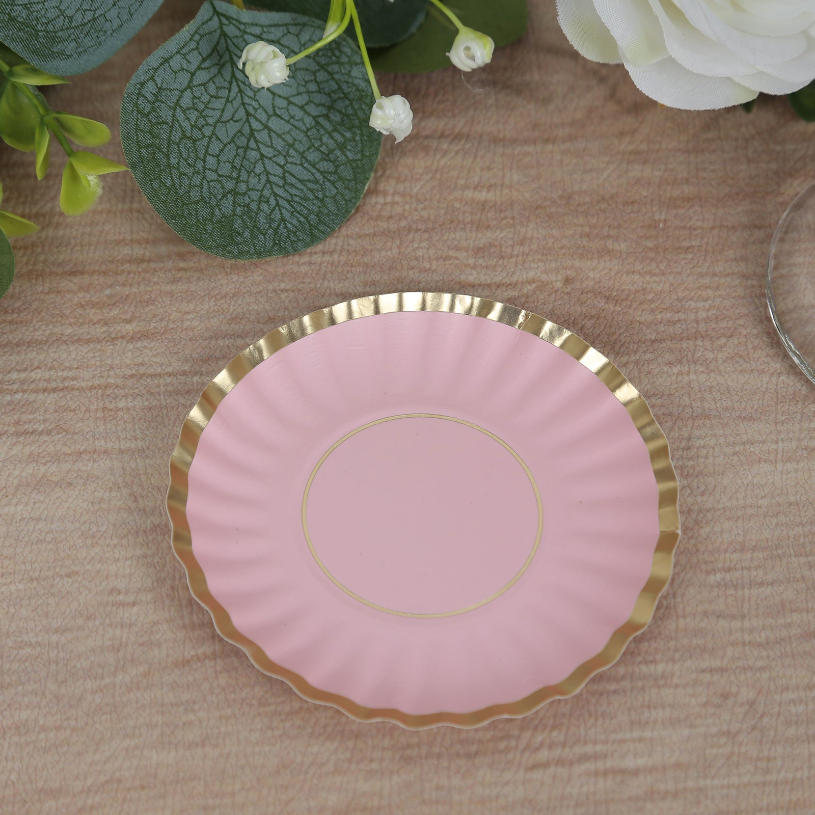 50 - Pack Paper 3.5" Round Party Plates in Blush with Gold Scalloped Rim - Disposable Mini 250GSM Dessert Plates for Tapas, Appetizers & Finger Foods - Bell Racket Store