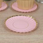 50 - Pack Paper 3.5" Round Party Plates in Blush with Gold Scalloped Rim - Disposable Mini 250GSM Dessert Plates for Tapas, Appetizers & Finger Foods - Bell Racket Store