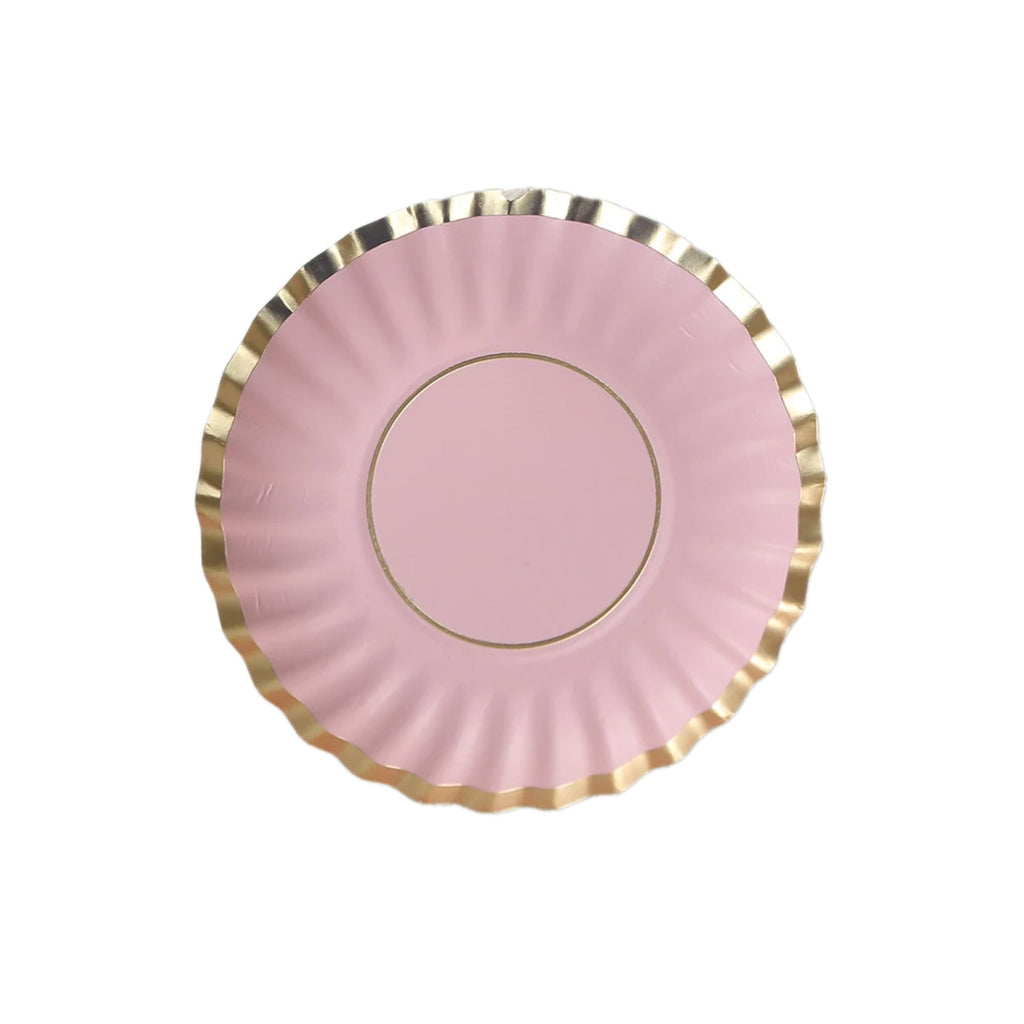 50 - Pack Paper 3.5" Round Party Plates in Blush with Gold Scalloped Rim - Disposable Mini 250GSM Dessert Plates for Tapas, Appetizers & Finger Foods - Bell Racket Store