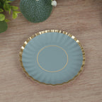 50 - Pack Paper 3.5" Round Party Plates in Dusty Blue with Gold Scalloped Rim for Tapas, Appetizers & Finger Foods - Bell Racket Store