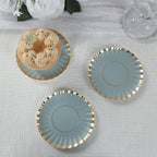 50 - Pack Paper 3.5" Round Party Plates in Dusty Blue with Gold Scalloped Rim for Tapas, Appetizers & Finger Foods - Bell Racket Store