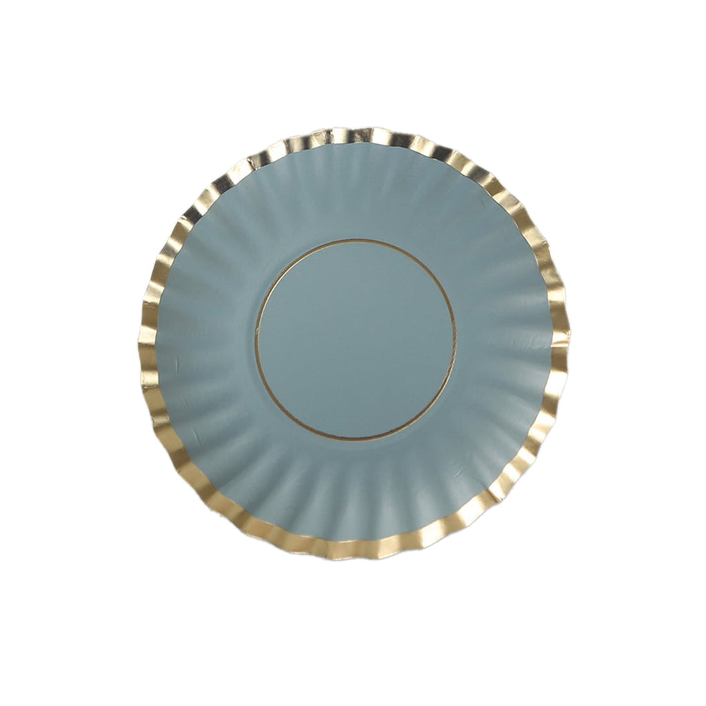 50 - Pack Paper 3.5" Round Party Plates in Dusty Blue with Gold Scalloped Rim for Tapas, Appetizers & Finger Foods - Bell Racket Store