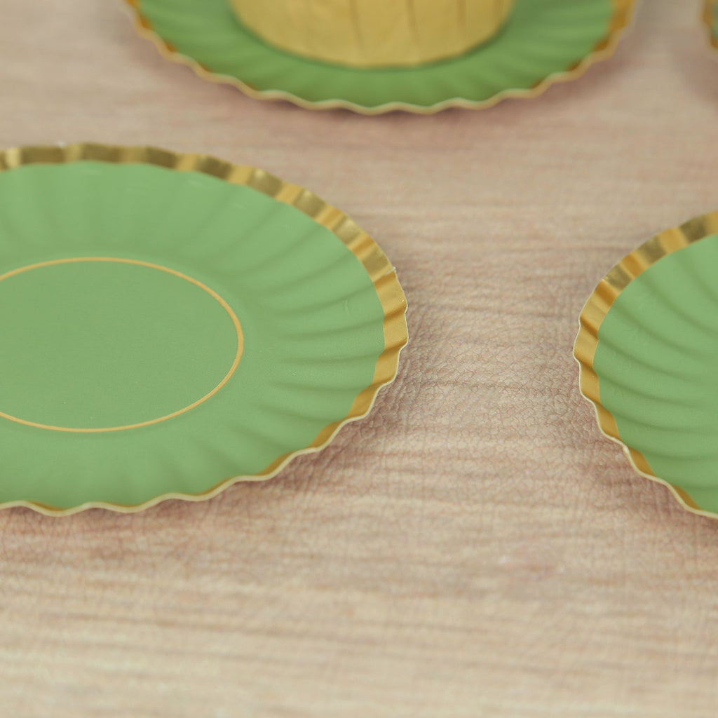 50 - Pack Paper 3.5" Round Party Plates in Dusty Sage Green with Gold Scalloped Rim for Tapas, Appetizers & Finger Foods - Bell Racket Store