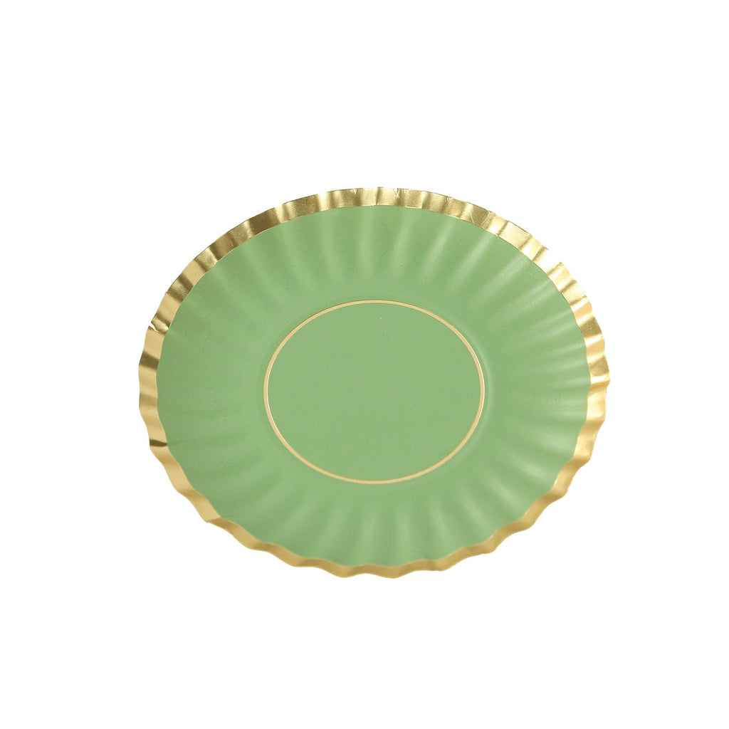 50 - Pack Paper 3.5" Round Party Plates in Dusty Sage Green with Gold Scalloped Rim for Tapas, Appetizers & Finger Foods - Bell Racket Store