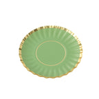 50 - Pack Paper 3.5" Round Party Plates in Dusty Sage Green with Gold Scalloped Rim for Tapas, Appetizers & Finger Foods - Bell Racket Store