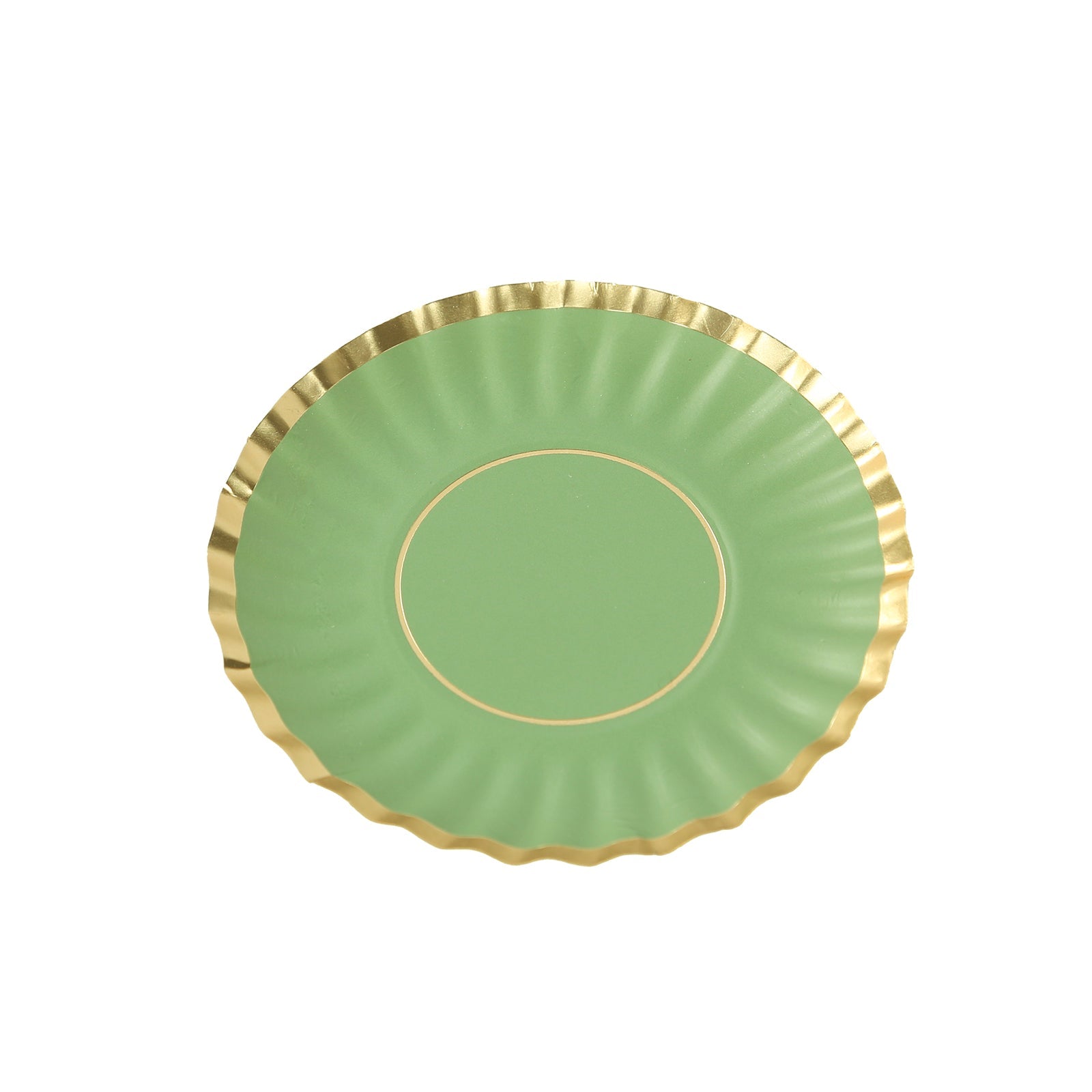 50 - Pack Paper 3.5" Round Party Plates in Dusty Sage Green with Gold Scalloped Rim for Tapas, Appetizers & Finger Foods - Bell Racket Store