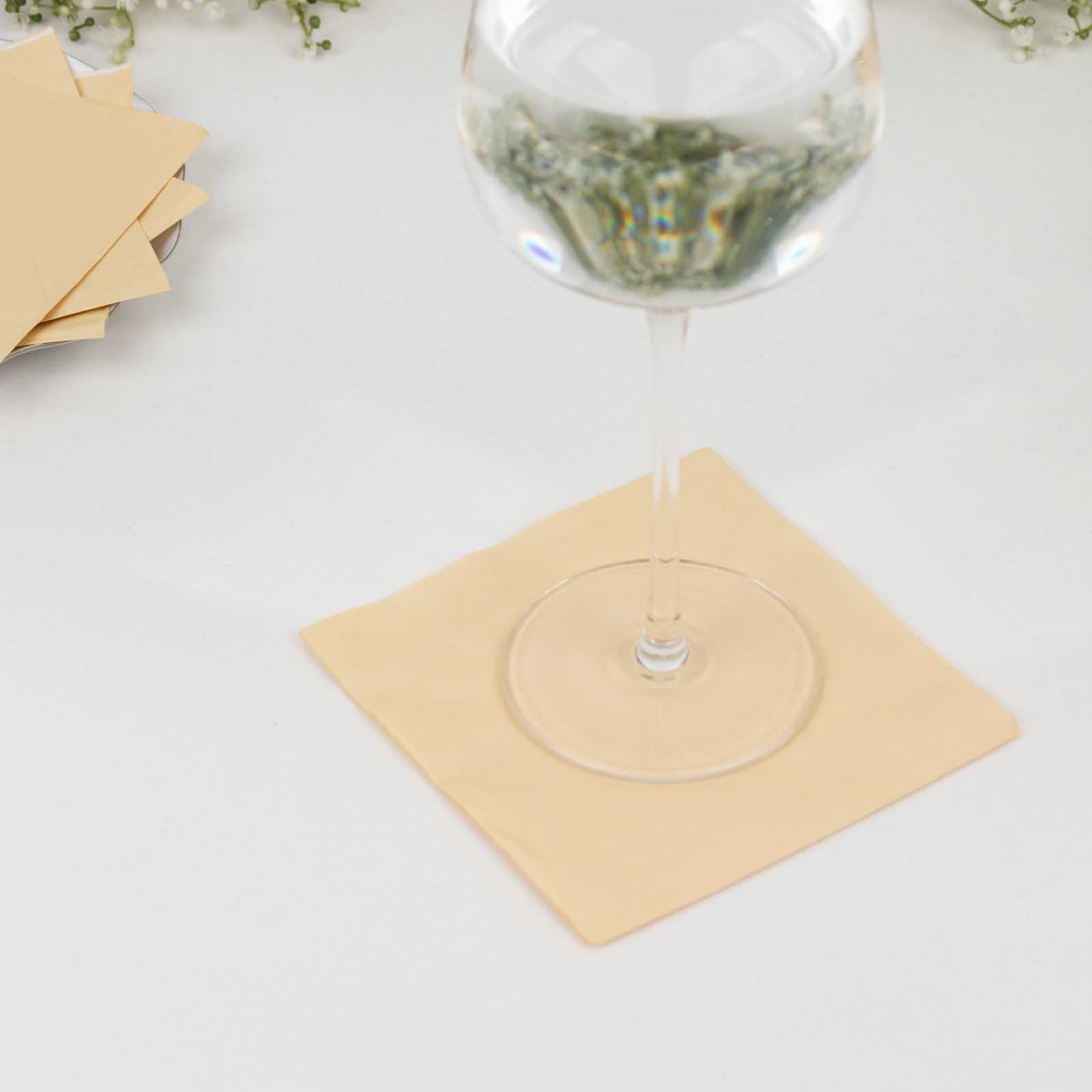 50 - Pack Paper Beverage Napkins Beige - 2 Ply Disposable Soft 18GSM Cocktail Napkins 5"x5" - Bell Racket Store
