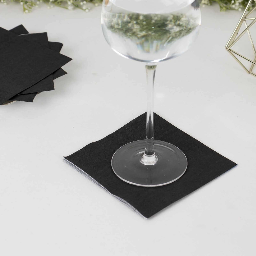 50 - Pack Paper Beverage Napkins Black - 2 Ply Disposable Soft 18GSM Cocktail Napkins for Events 5"x5" - Bell Racket Store