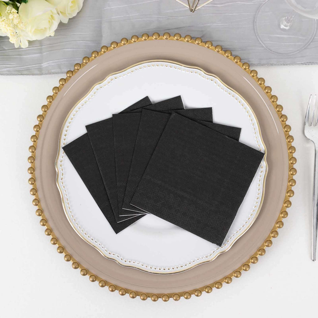 50 - Pack Paper Beverage Napkins Black - 2 Ply Disposable Soft 18GSM Cocktail Napkins for Events 5"x5" - Bell Racket Store