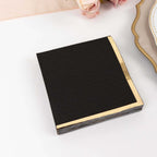 50 - Pack Paper Beverage Napkins Black with Gold Foil Edge - 2 Ply Disposable Soft 18GSM Cocktail Napkins for Events 5"x5" - Bell Racket Store