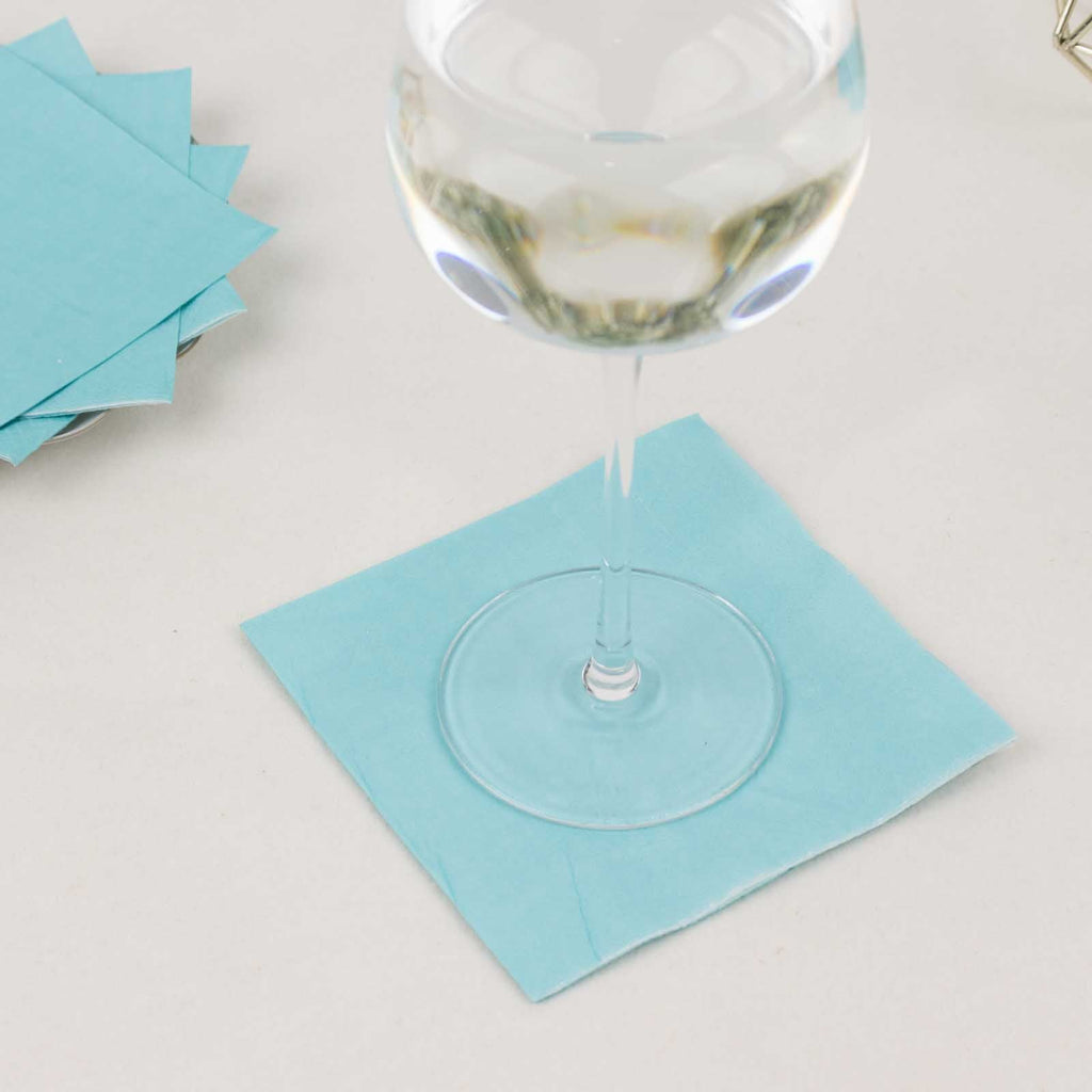 50 - Pack Paper Beverage Napkins Blue - 2 Ply Disposable Soft 18GSM Cocktail Napkins 5"x5" - Bell Racket Store