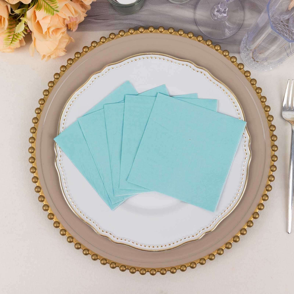 50 - Pack Paper Beverage Napkins Blue - 2 Ply Disposable Soft 18GSM Cocktail Napkins 5"x5" - Bell Racket Store