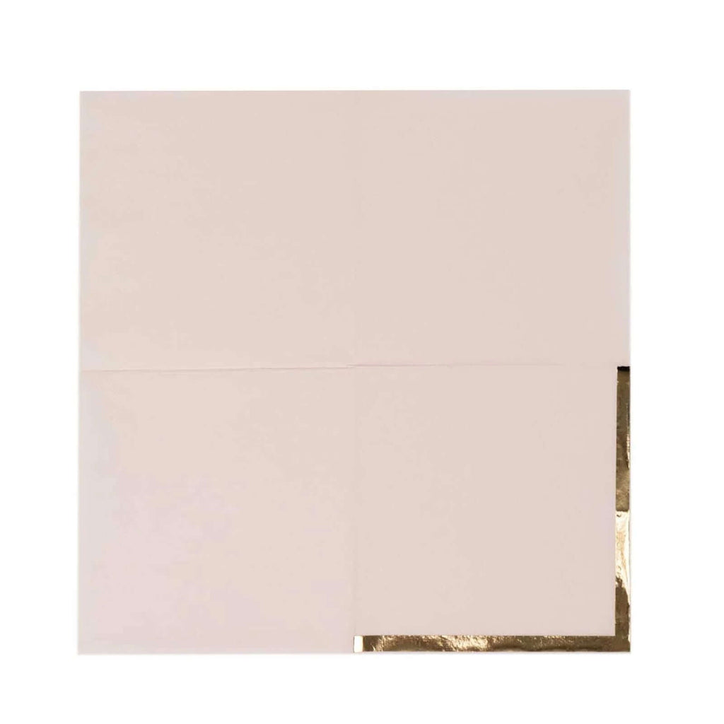 50 - Pack Paper Beverage Napkins Blush with Gold Foil Edge - 2 Ply Disposable Soft 18GSM Cocktail Napkins 5"x5" - Bell Racket Store