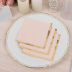 50 - Pack Paper Beverage Napkins Blush with Gold Foil Edge - 2 Ply Disposable Soft 18GSM Cocktail Napkins 5"x5" - Bell Racket Store