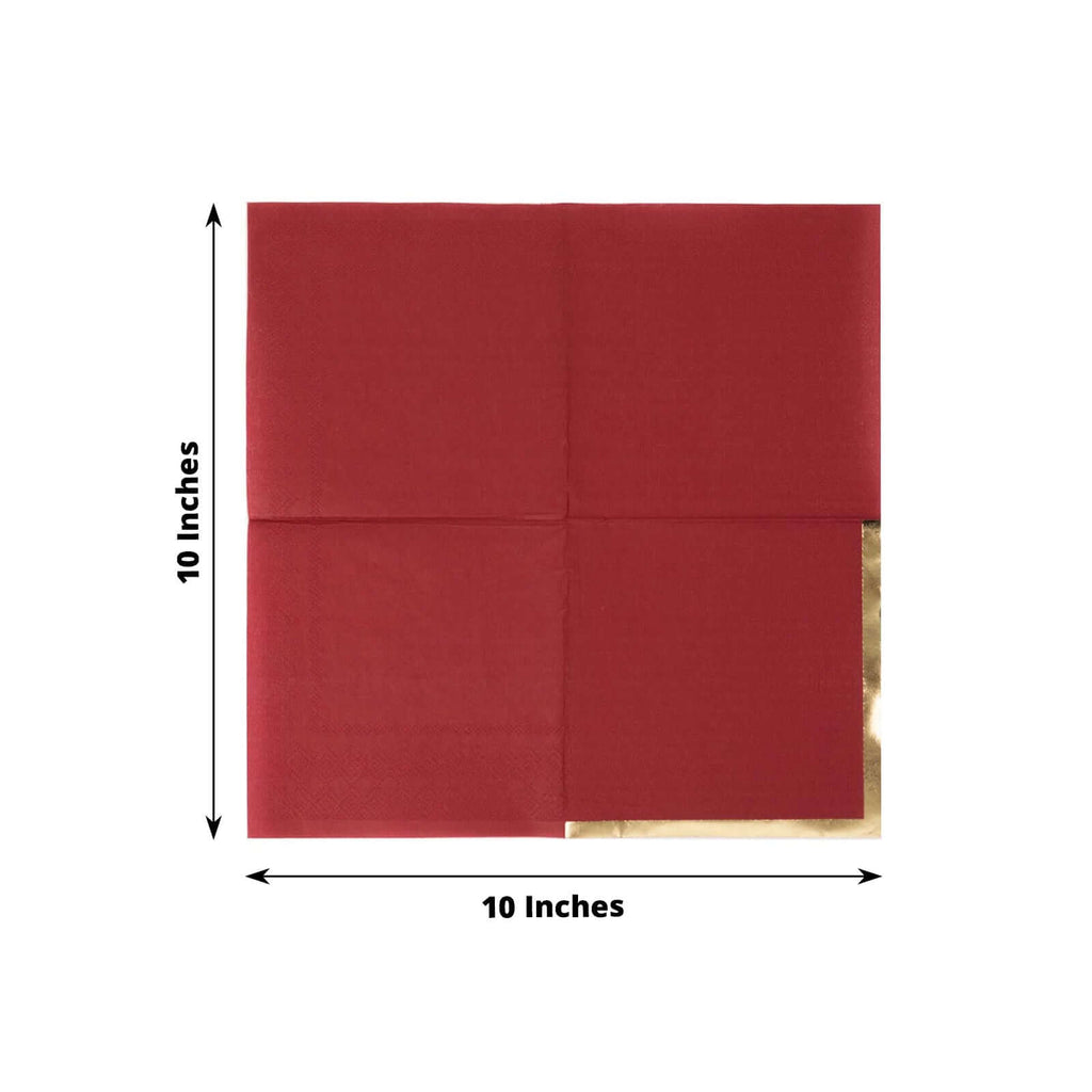 50 - Pack Paper Beverage Napkins Burgundy with Gold Foil Edge - 2 Ply Disposable Soft 18GSM Cocktail Napkins 5"x5" - Bell Racket Store